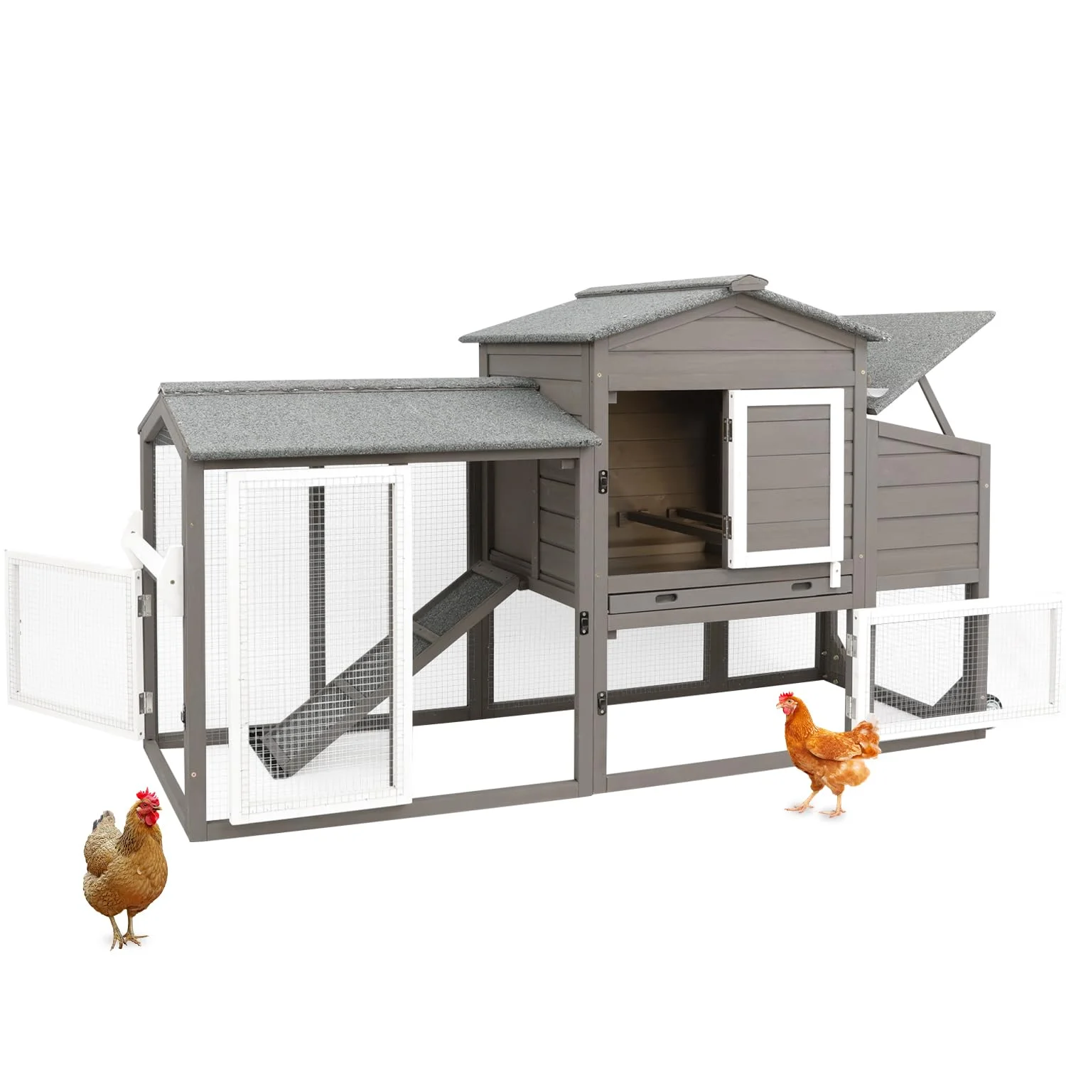 Gowoodhut PET05 Chicken Coop and Run Two-Story Chicken House Gray