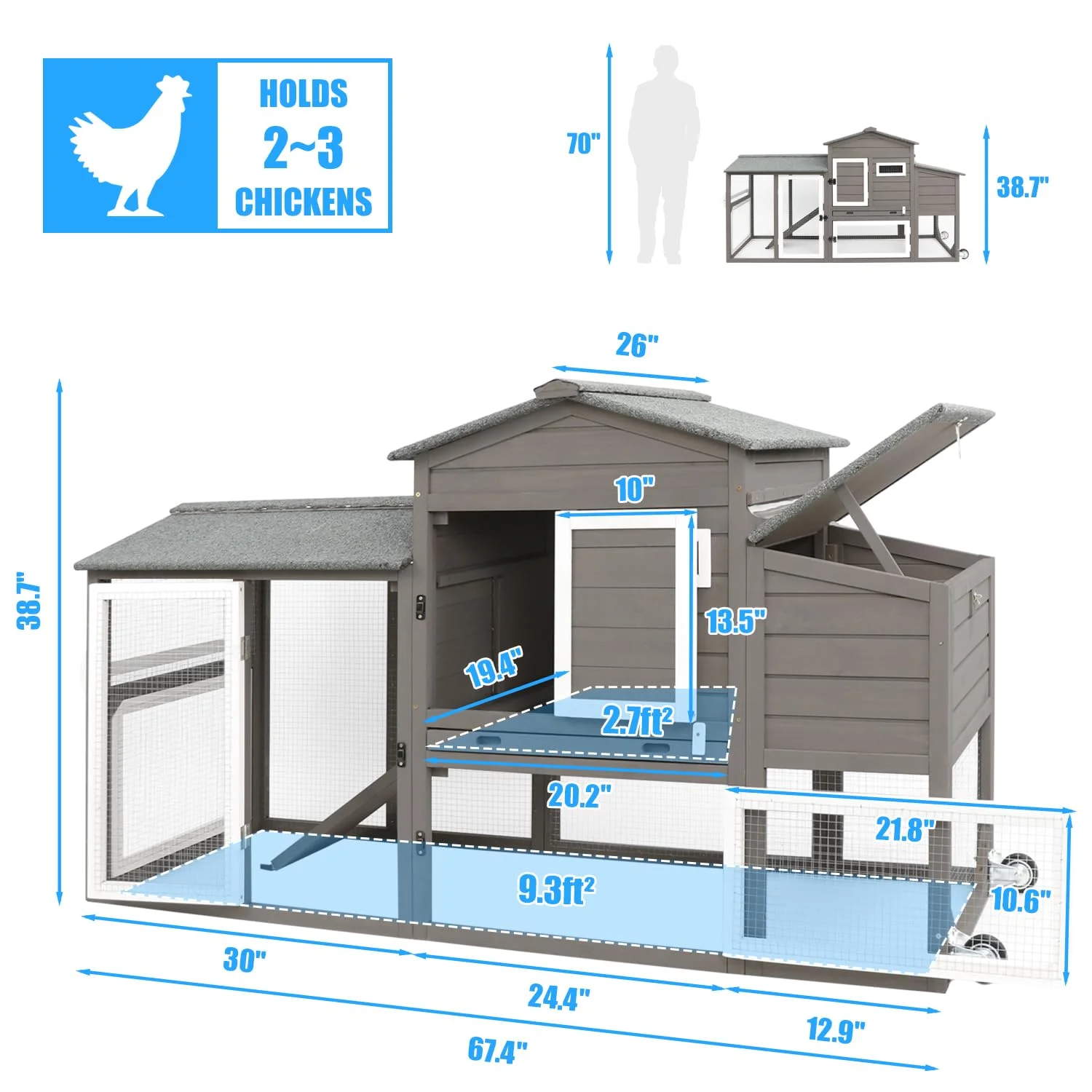 Gowoodhut PET05 Chicken Coop and Run Two-Story Chicken House Gray - Image 2