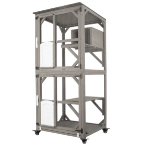 Gowoodhut CAT18 Cat Enclosures Outdoor for Cats, Wooden Outdoor Cat Enclosure on Wheels Attach to Window Catio