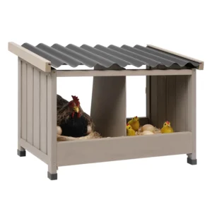 Gowoodhut PET55 Chicken Nesting Box, 2 Compartments Wooden Chicken Coop, Wall-Mounted Nesting Boxes