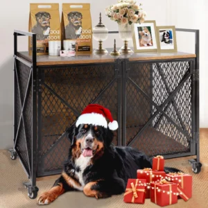 Gowoodhut PET53 Dog Crate, Wooden Dog Kennel Furniture with Cushion