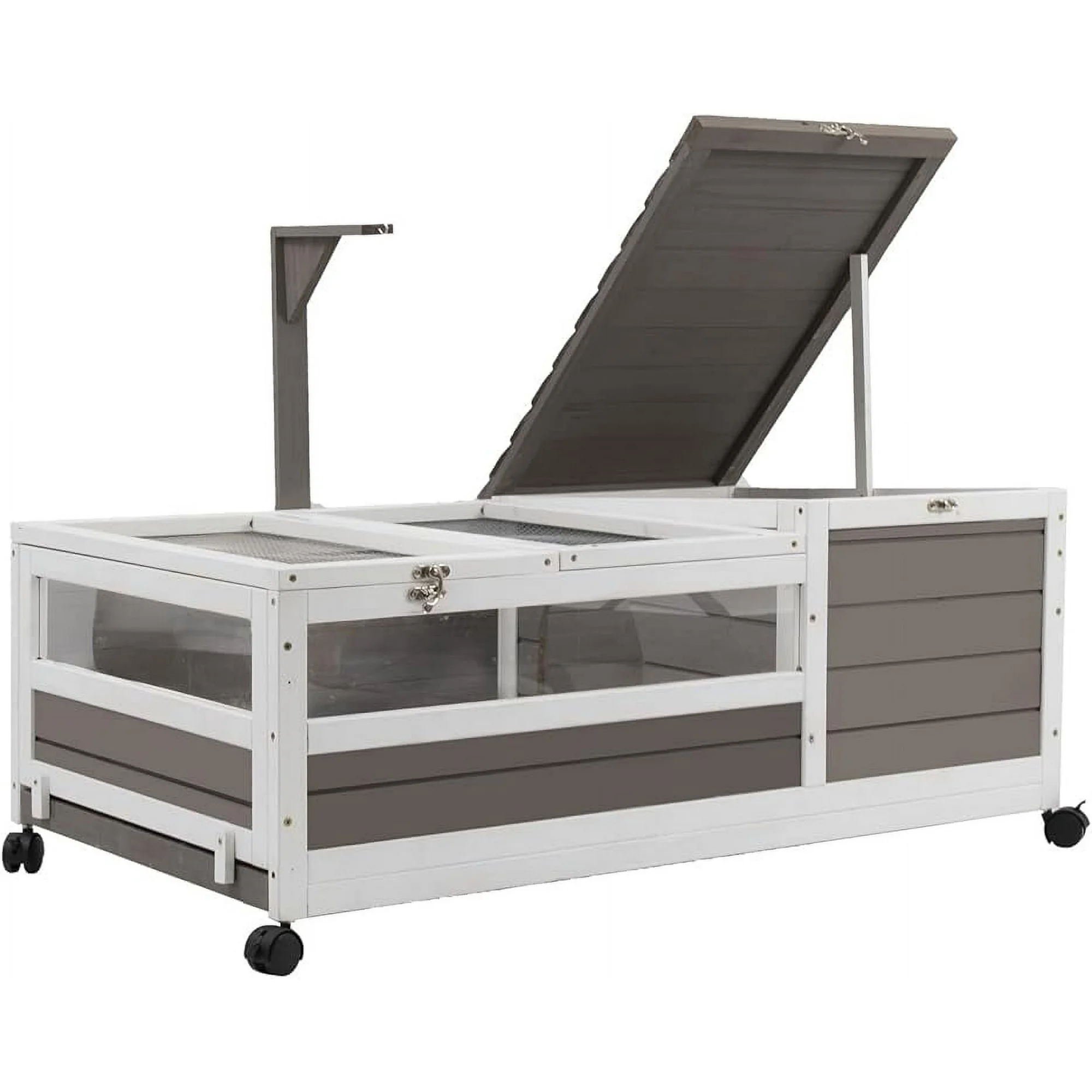 Gowoodhut TOR02 Tortoise Habitat On Wheels Large Wooden Tortoise House Outdoor Reptile Cage with Leak-Proof Trays