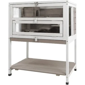 Gowoodhut PET39 Hamster Cages Wooden Guinea Pig Cage Indoor with Hideout for Small Animals, Gray