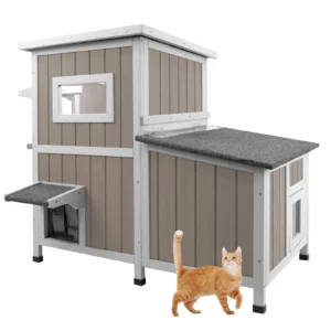 Gowoodhut PET19 Outdoor Cat House Weatherproof, Wooden Cat Shelter House