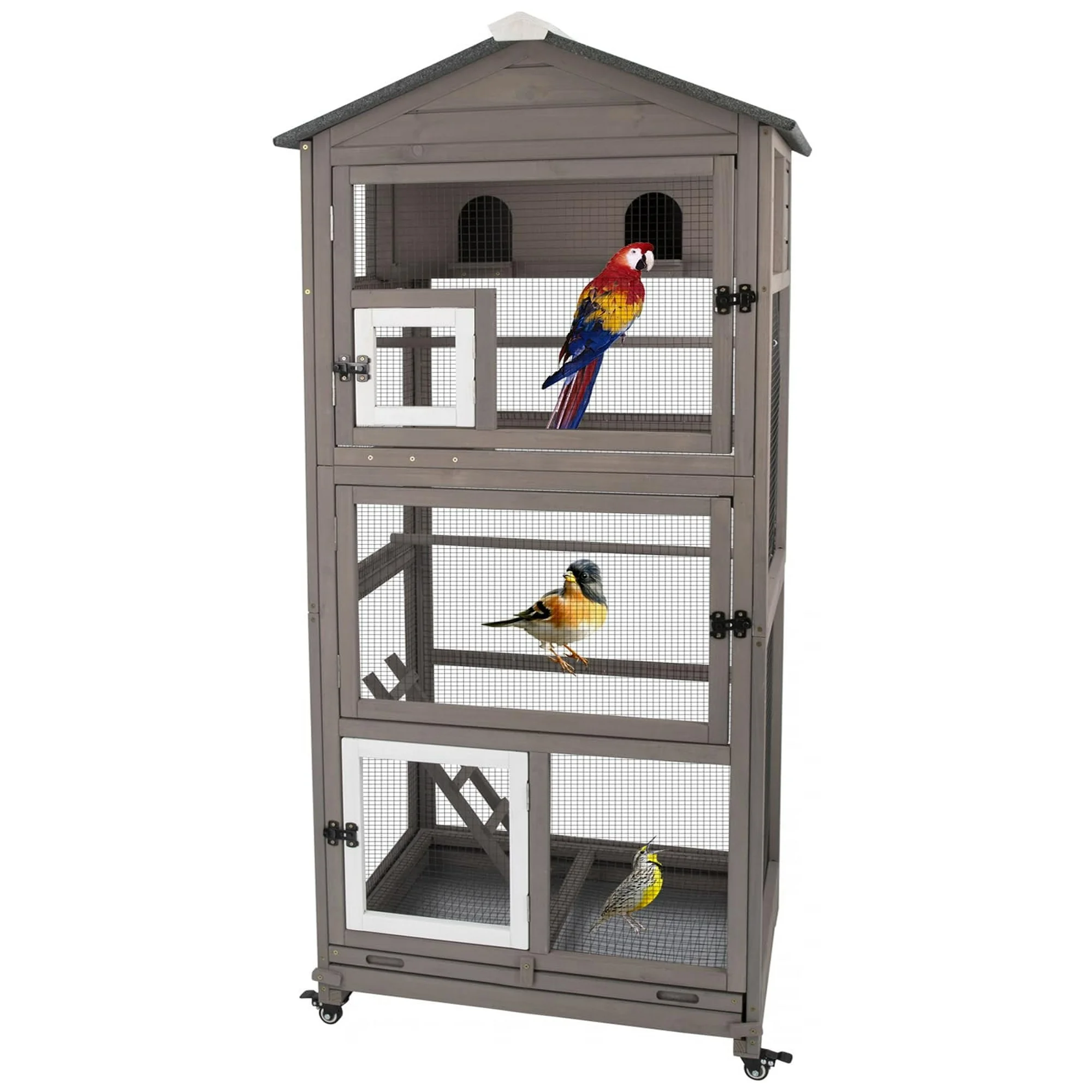 Gowoodhut PET50 Outdoor Bird Aviary Indoor Wooden Large Bird Cage Parakeet Cage on Wheels