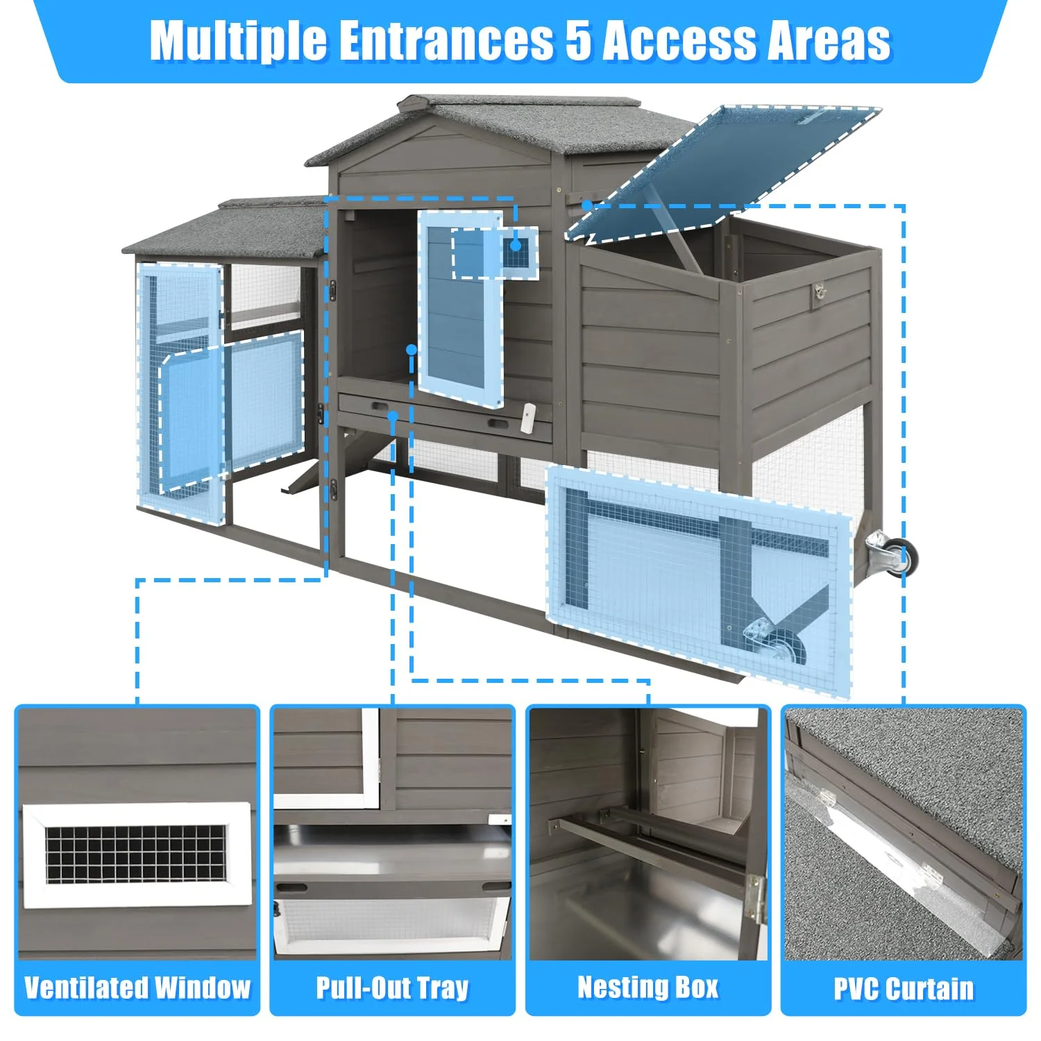 Gowoodhut PET05 Chicken Coop and Run Two-Story Chicken House Gray - Image 3