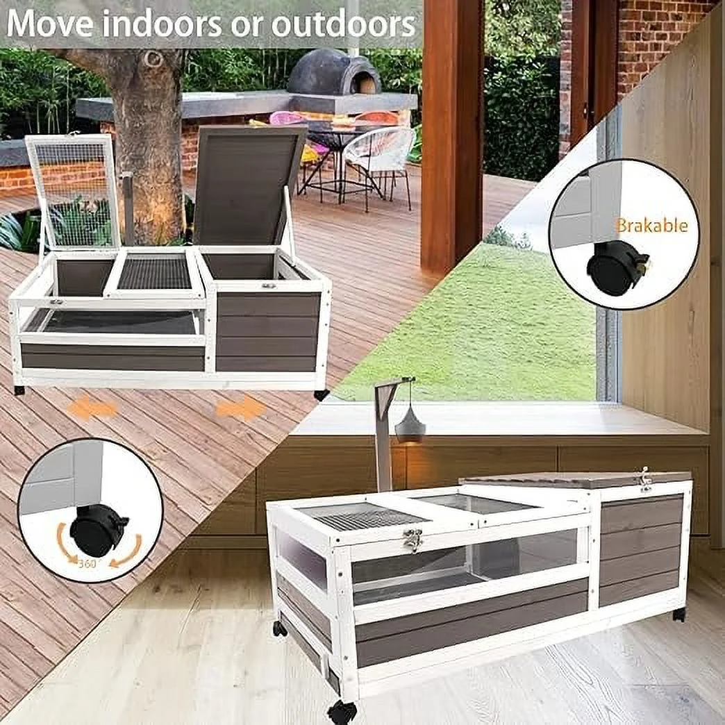 Gowoodhut TOR02 Tortoise Habitat On Wheels Large Wooden Tortoise House Outdoor Reptile Cage with Leak-Proof Trays - Image 2