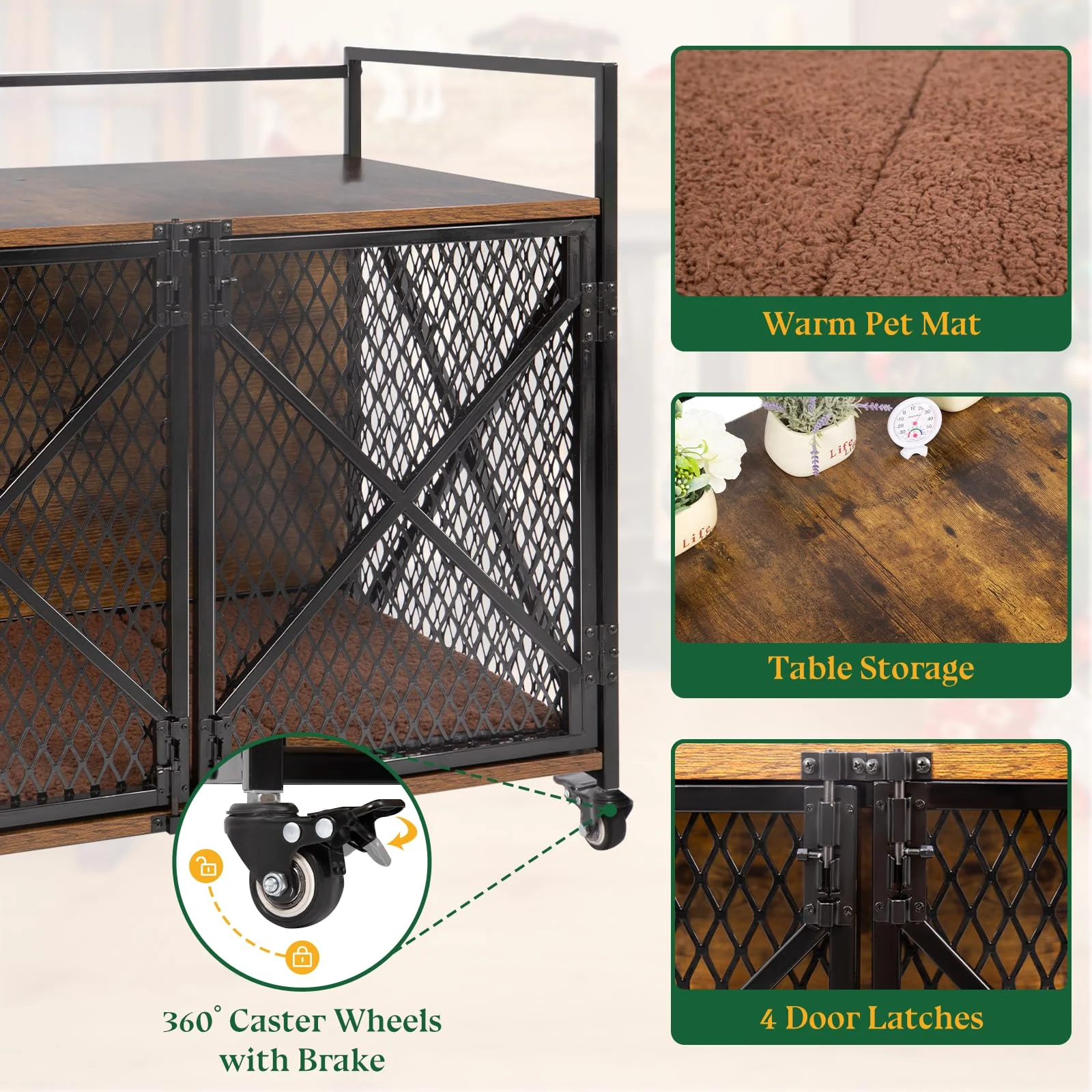 Gowoodhut PET53 Dog Crate, Wooden Dog Kennel Furniture with Cushion - Image 3