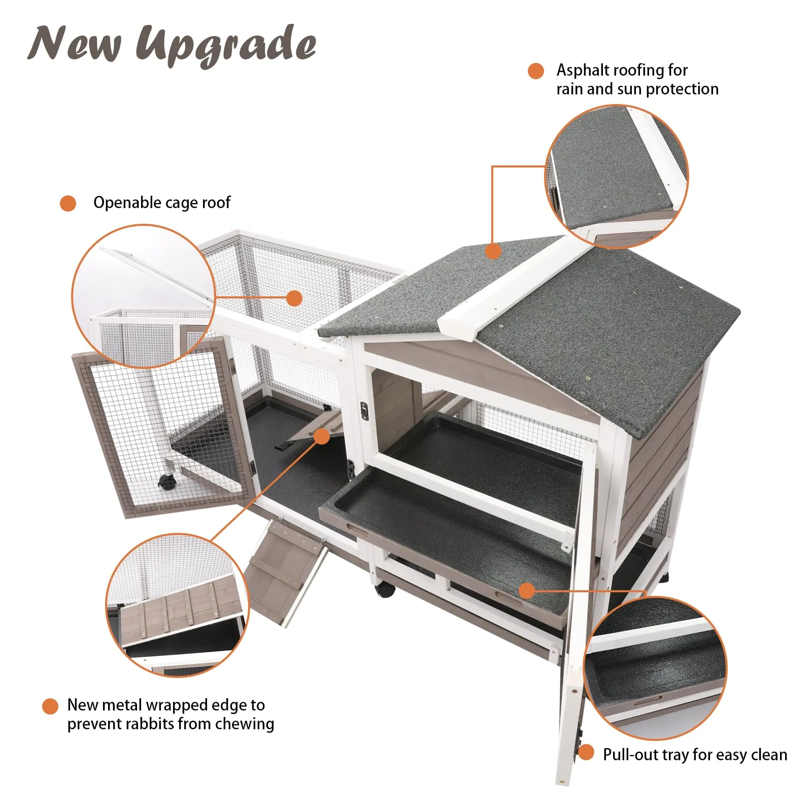 Gowoodhut RAB14 Rabbit Hutch Indoor Bunny Hutch Wooden Rabbit Cage Indoor with Wheels for Small Animals - Image 3