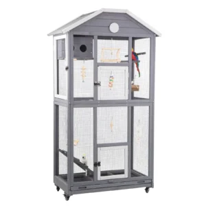 Gowoodhut PET51 Outdoor Bird Cage Large, Wooden Flight Aviary with Perches, Nest Habitat