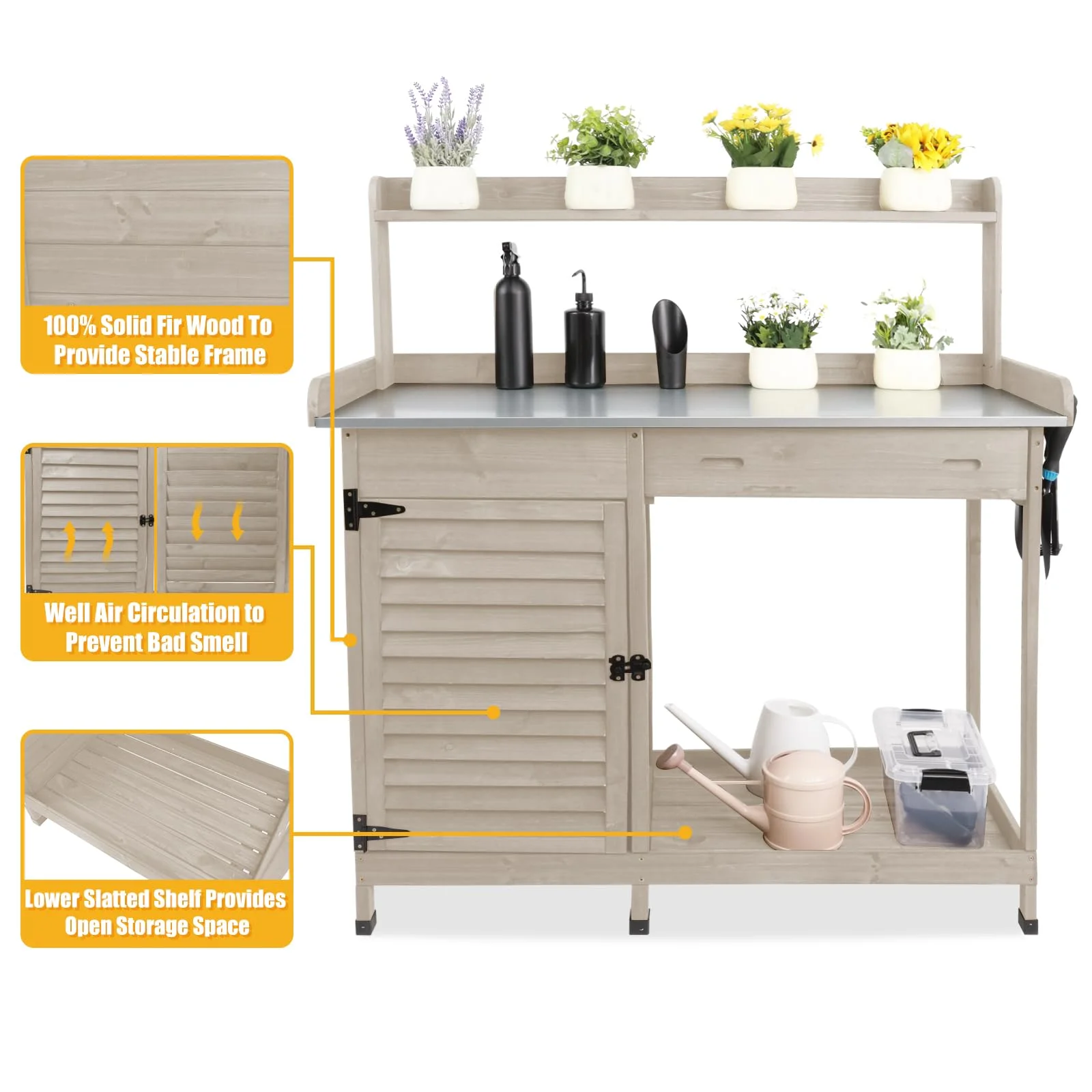 Gowoodhut GF10 Outdoor Garden Potting Bench Table,41" L Wooden Potting Table Work Bench for Horticulture gray - Image 4