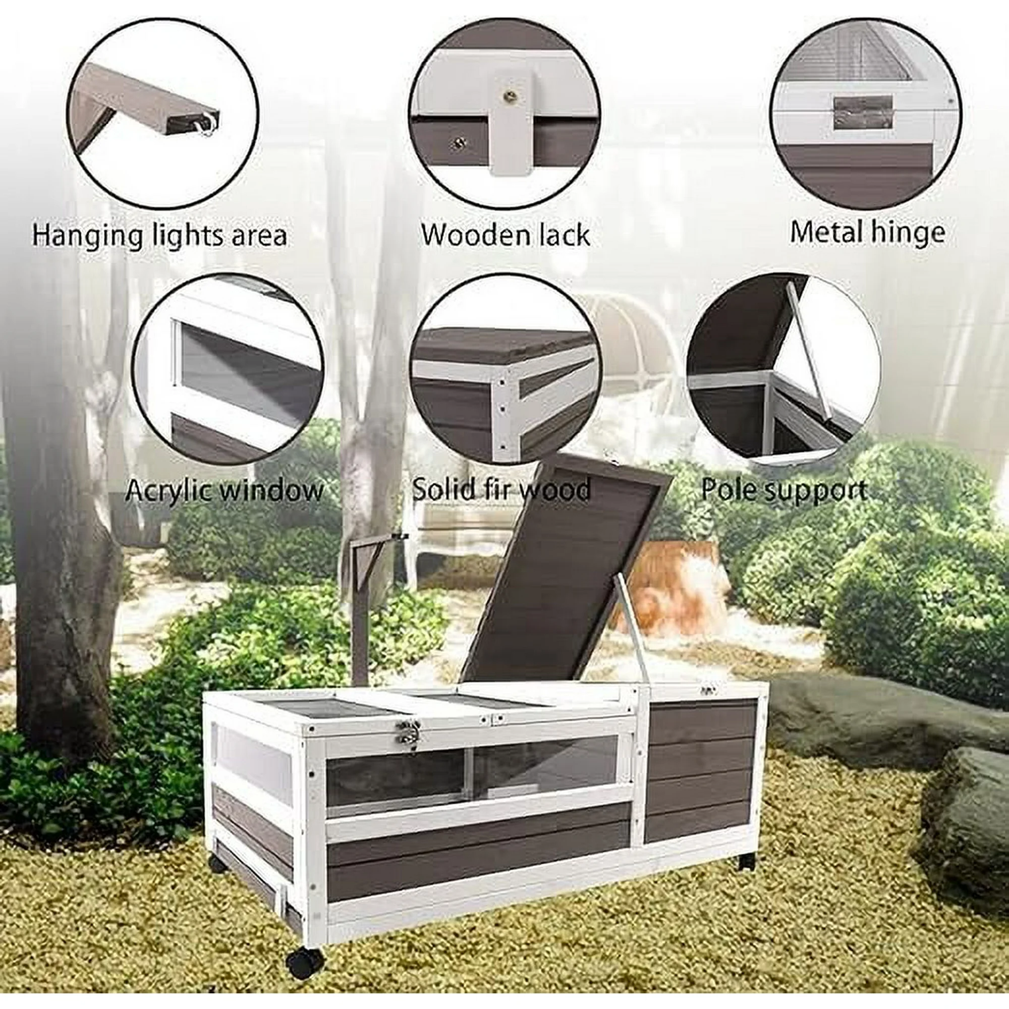 Gowoodhut TOR02 Tortoise Habitat On Wheels Large Wooden Tortoise House Outdoor Reptile Cage with Leak-Proof Trays - Image 5