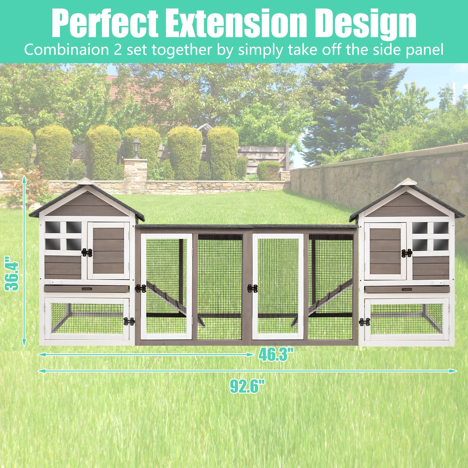 Gowoodhut RAB17 Rabbit Hutch Indoor 2-Story Bunny Cage Outdoor with Run for Small Animals, Gray - Image 6