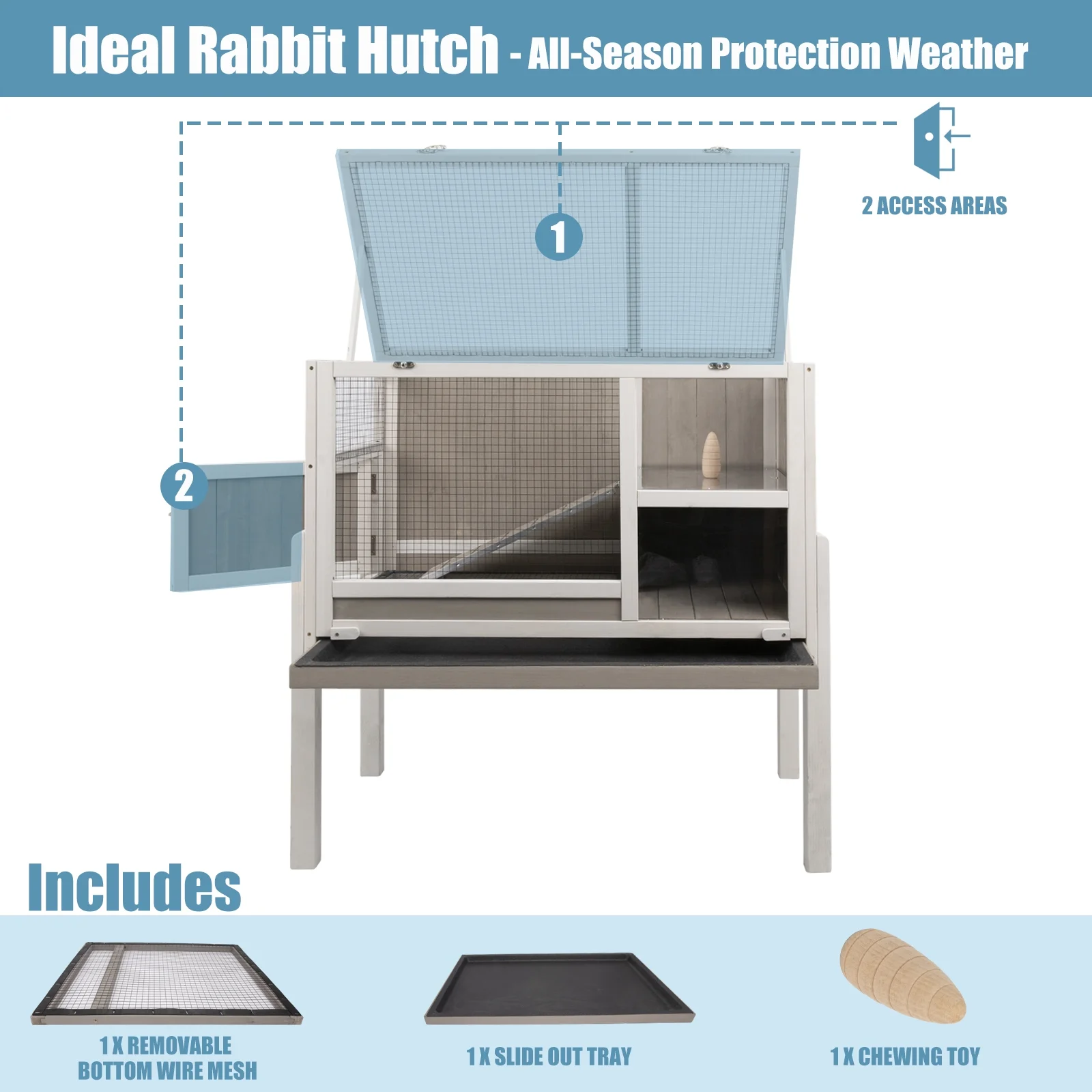 Gowoodhut PET37 Elevated Rabbit Hutch Indoor Wooden Bunny House with Detachable Legs - Image 6