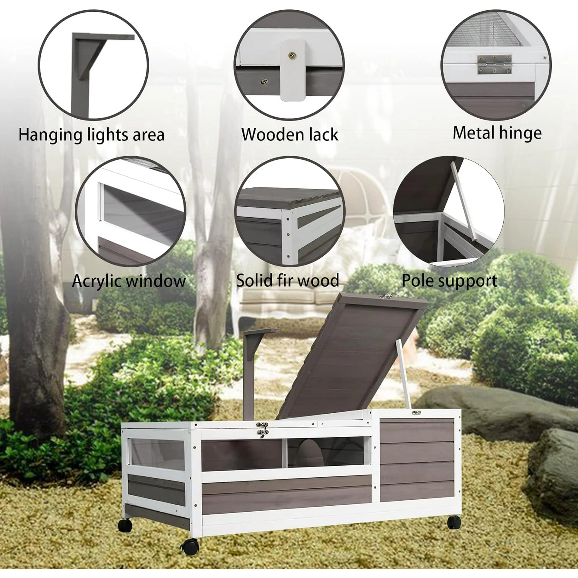 Gowoodhut TOR01 Tortoise Habitat On Wheels Large Wooden Tortoise House Outdoor Reptile Cage - Image 6