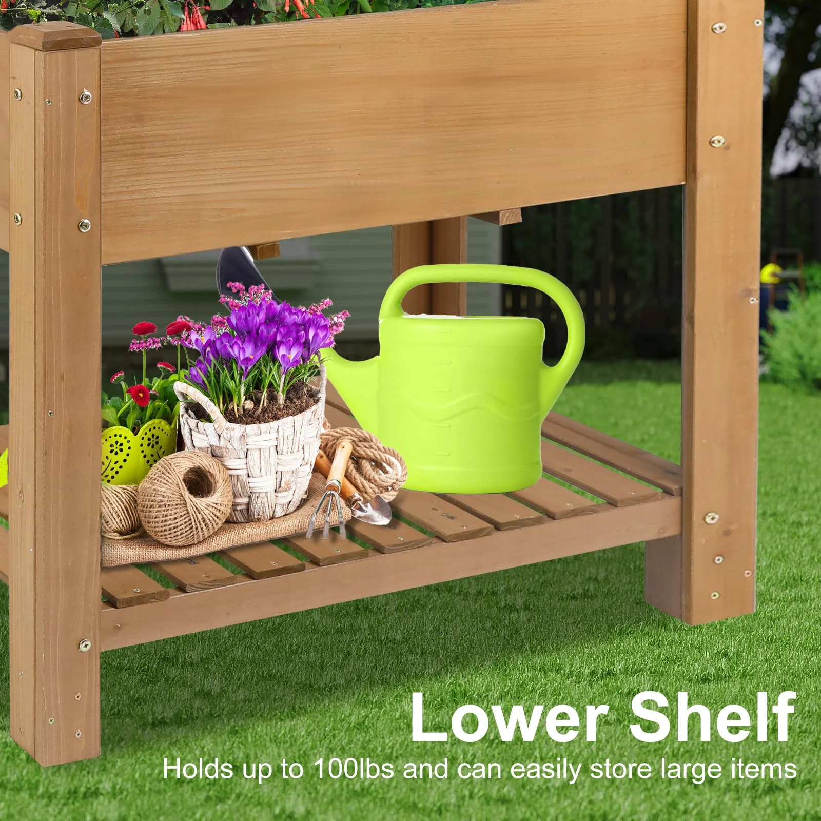 Gowoodhut GF27 Raised Garden Beds Outdoor With Legs Wood Elevated Garden Box With L-Connection Tabs Storage Shelf Leg Reinforcement - Image 5
