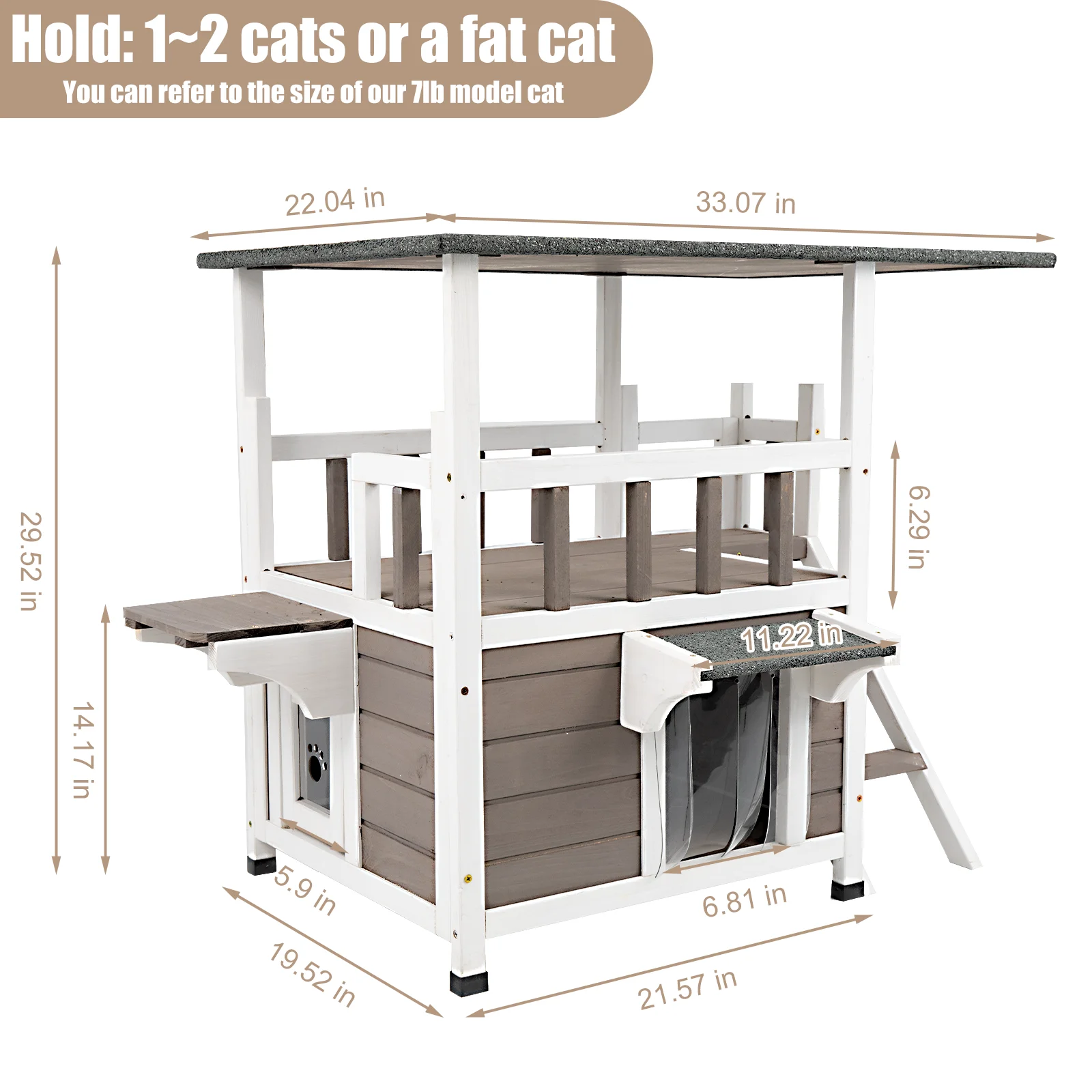 Gowoodhut CAT15 Cat House with Balcony Wooden Cat Shelter Outdoor Feral Kitter Shelter with Climbing Ladder - Image 6