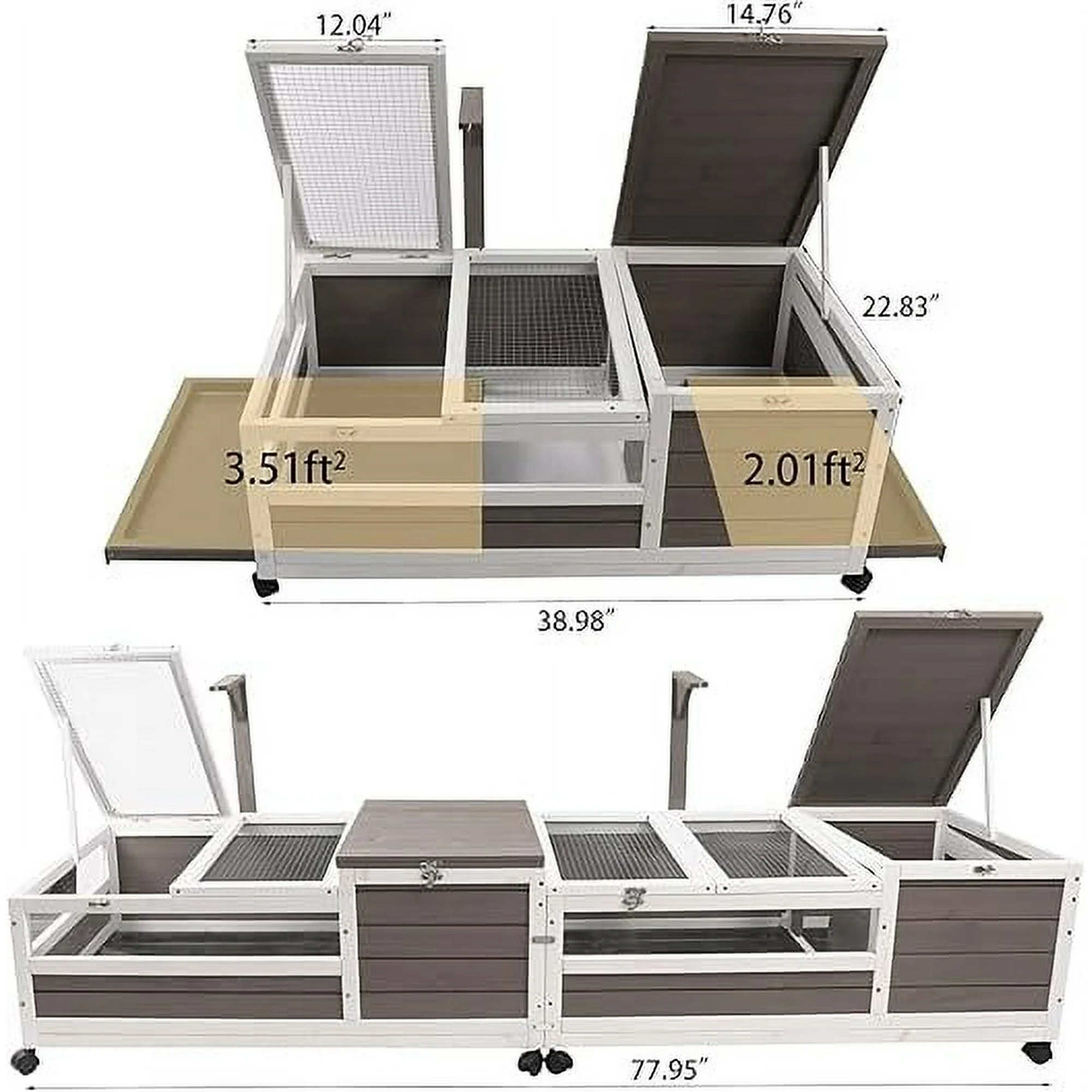 Gowoodhut TOR02 Tortoise Habitat On Wheels Large Wooden Tortoise House Outdoor Reptile Cage with Leak-Proof Trays - Image 7