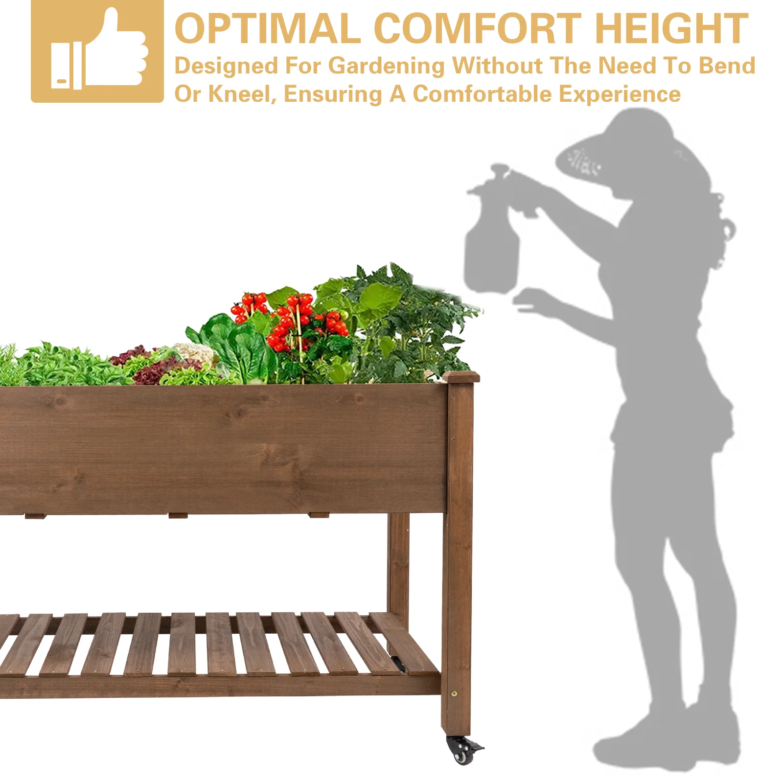 Gowoodhut GF23W Raised Garden Bed Mobile Outdoor Wooden Planter Box with Legs & Side Table - Image 7