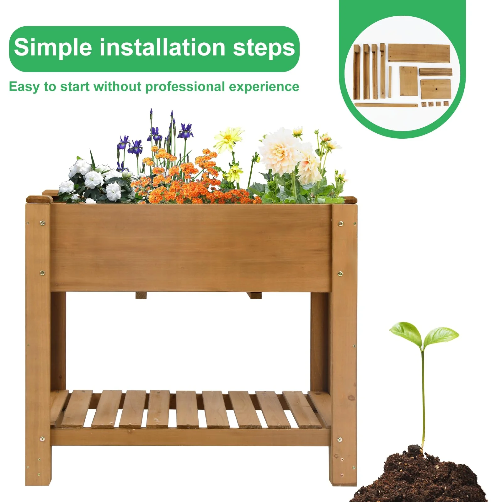 Gowoodhut GF27 Raised Garden Beds Outdoor With Legs Wood Elevated Garden Box With L-Connection Tabs Storage Shelf Leg Reinforcement - Image 6