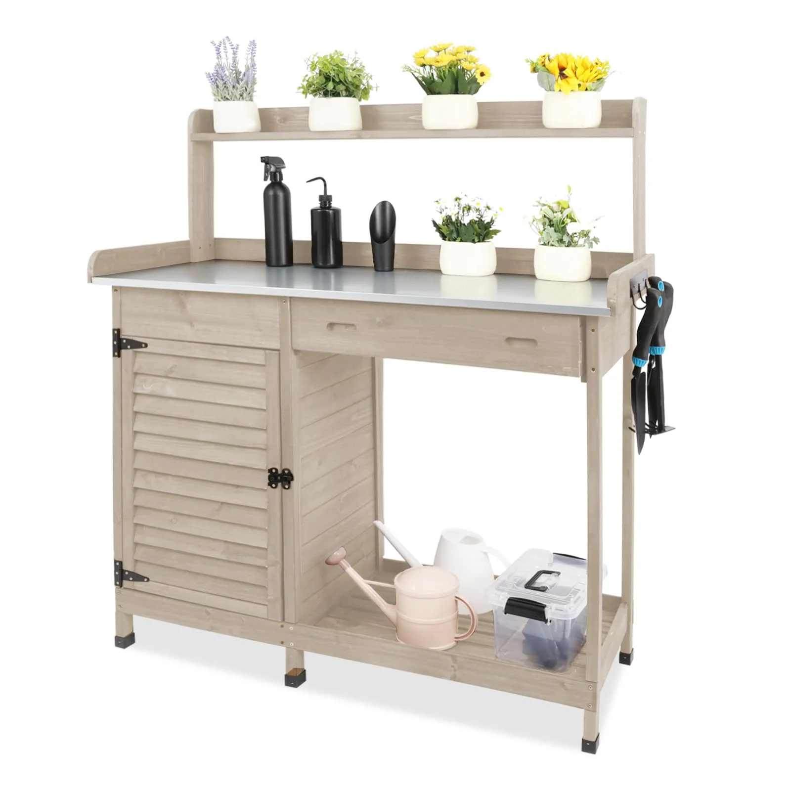 Gowoodhut GF10 Outdoor Garden Potting Bench Table,41" L Wooden Potting Table Work Bench for Horticulture gray - Image 7