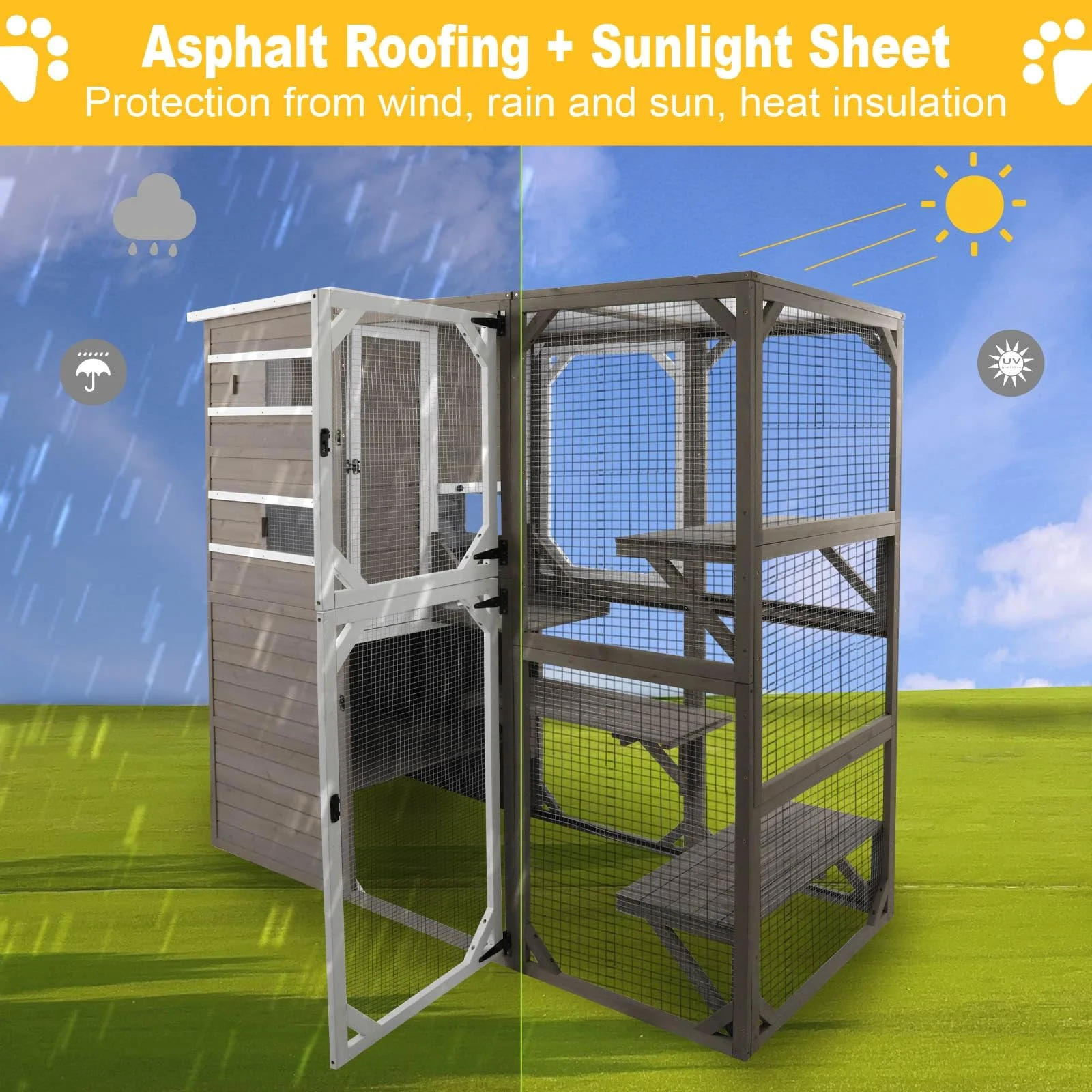 Gowoodhut CAT17 Catio Cat Enclosures Outdoor Wooden Weatherproof Cat House, Indoor Compatible - Image 7