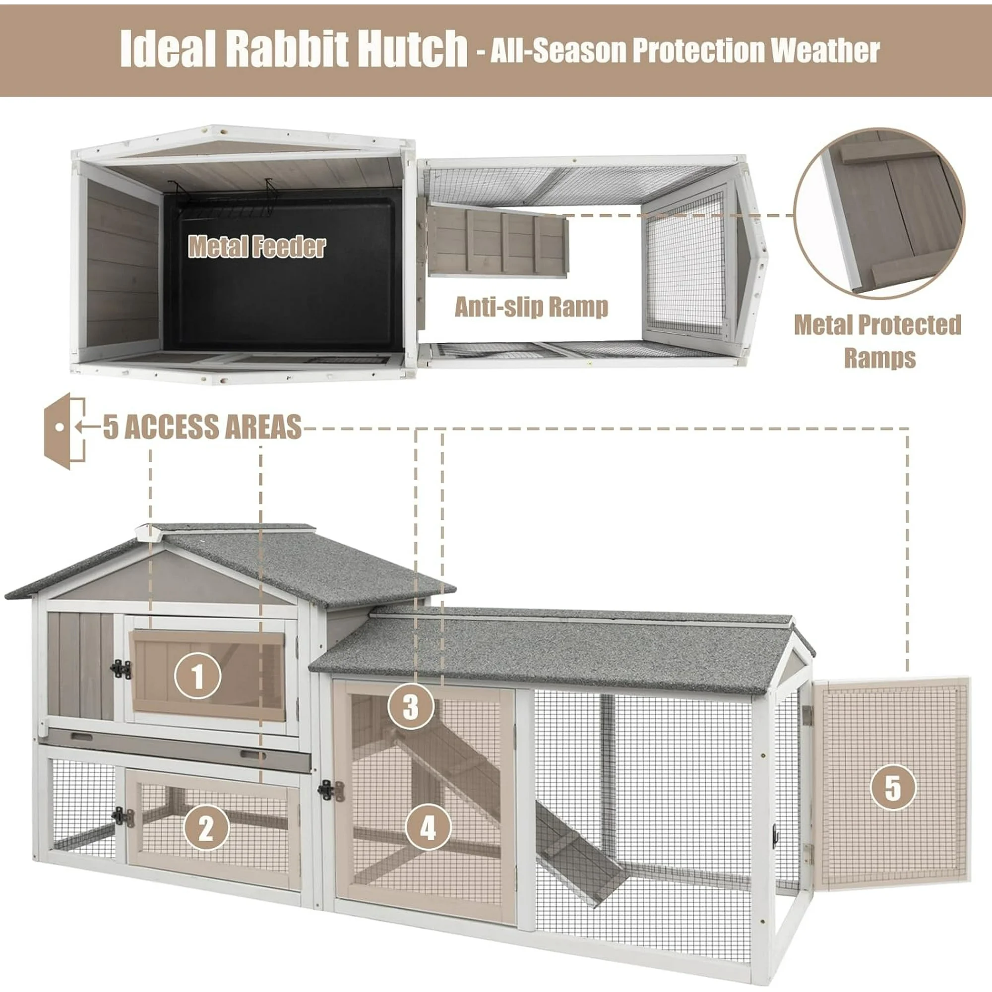 Gowoodhut PET35 Rabbit Hutch Indoor Outdoor 57 "L Bunny Hutch with Pull Out Tray - Image 8