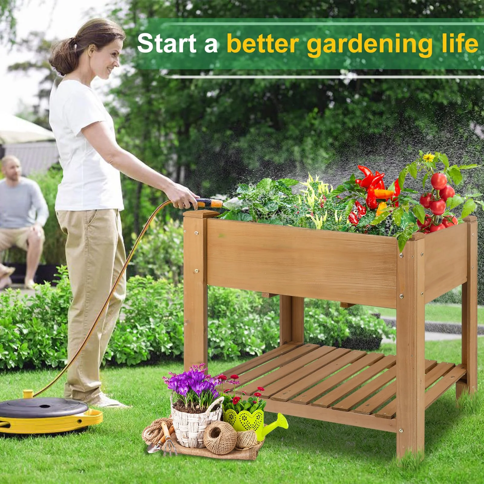 Gowoodhut GF27 Raised Garden Beds Outdoor With Legs Wood Elevated Garden Box With L-Connection Tabs Storage Shelf Leg Reinforcement - Image 7