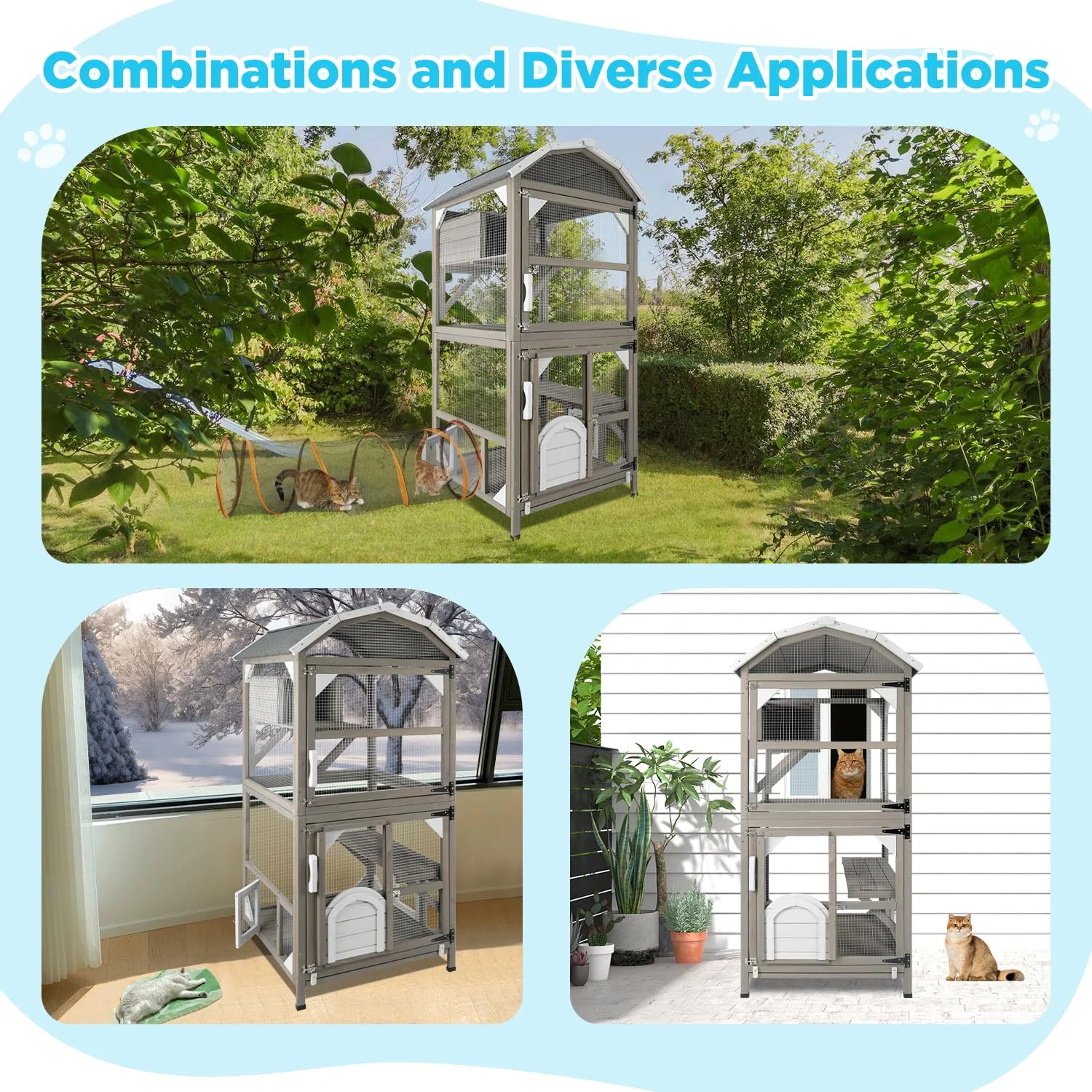 Gowoodhut CAT12 Cat House Outdoor Catio Enclosures Indoor Kitten Cages,Waterproof Roof - Image 2