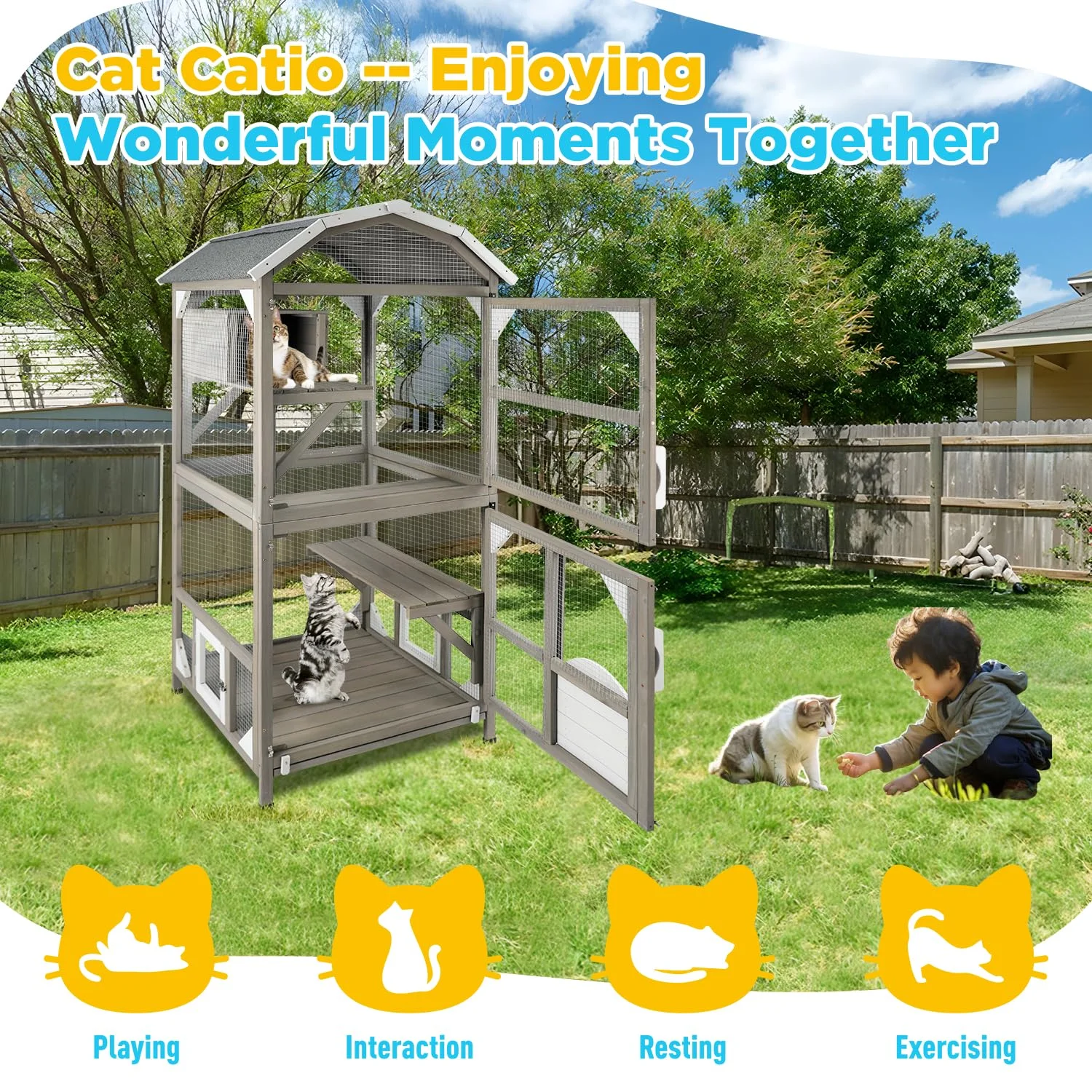 Gowoodhut CAT12 Cat House Outdoor Catio Enclosures Indoor Kitten Cages,Waterproof Roof - Image 3