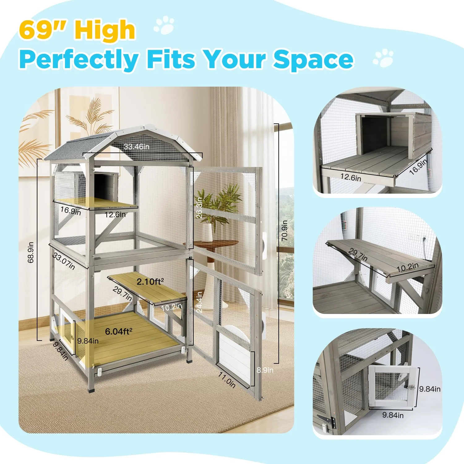 Gowoodhut CAT12 Cat House Outdoor Catio Enclosures Indoor Kitten Cages,Waterproof Roof - Image 4
