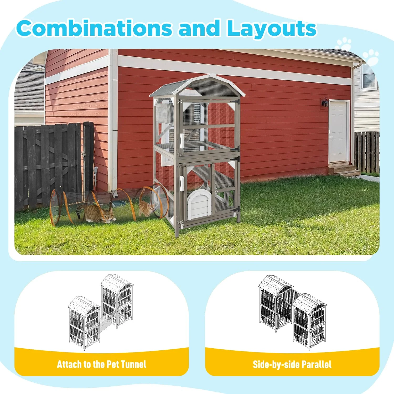 Gowoodhut CAT12 Cat House Outdoor Catio Enclosures Indoor Kitten Cages,Waterproof Roof - Image 6