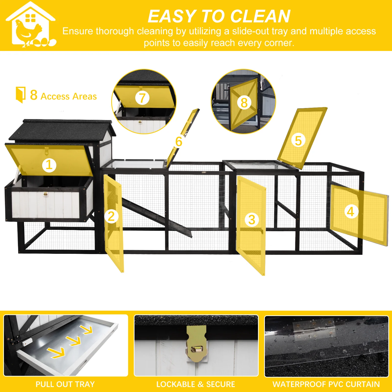 Gowoodhut PET27 Extra Large Chicken Coop 2 Story Wooden Poultry Cage with Run - Image 5