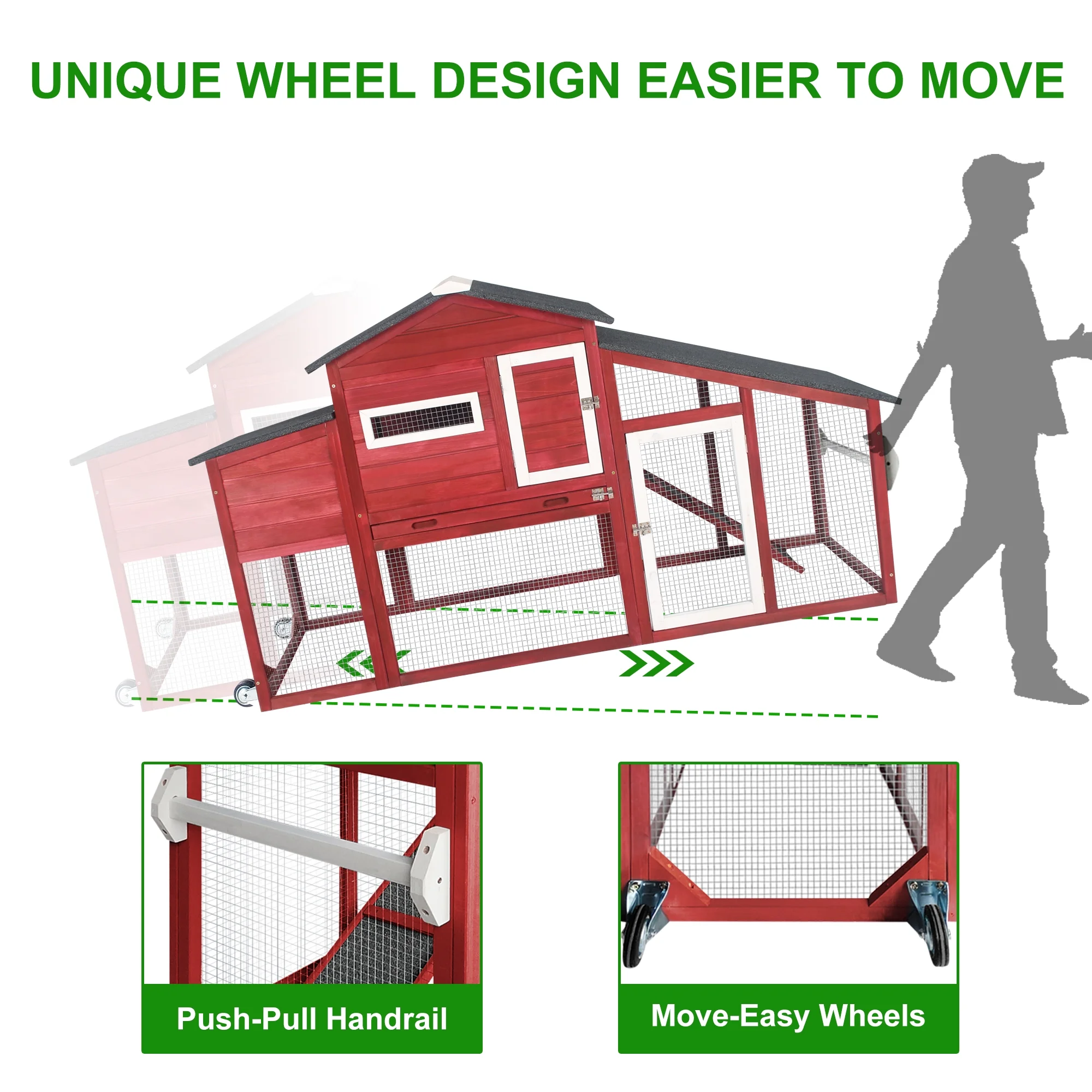 Gowoodhut PET01 Chicken Coop Large Outdoor Wooden Chicken Red - Image 5