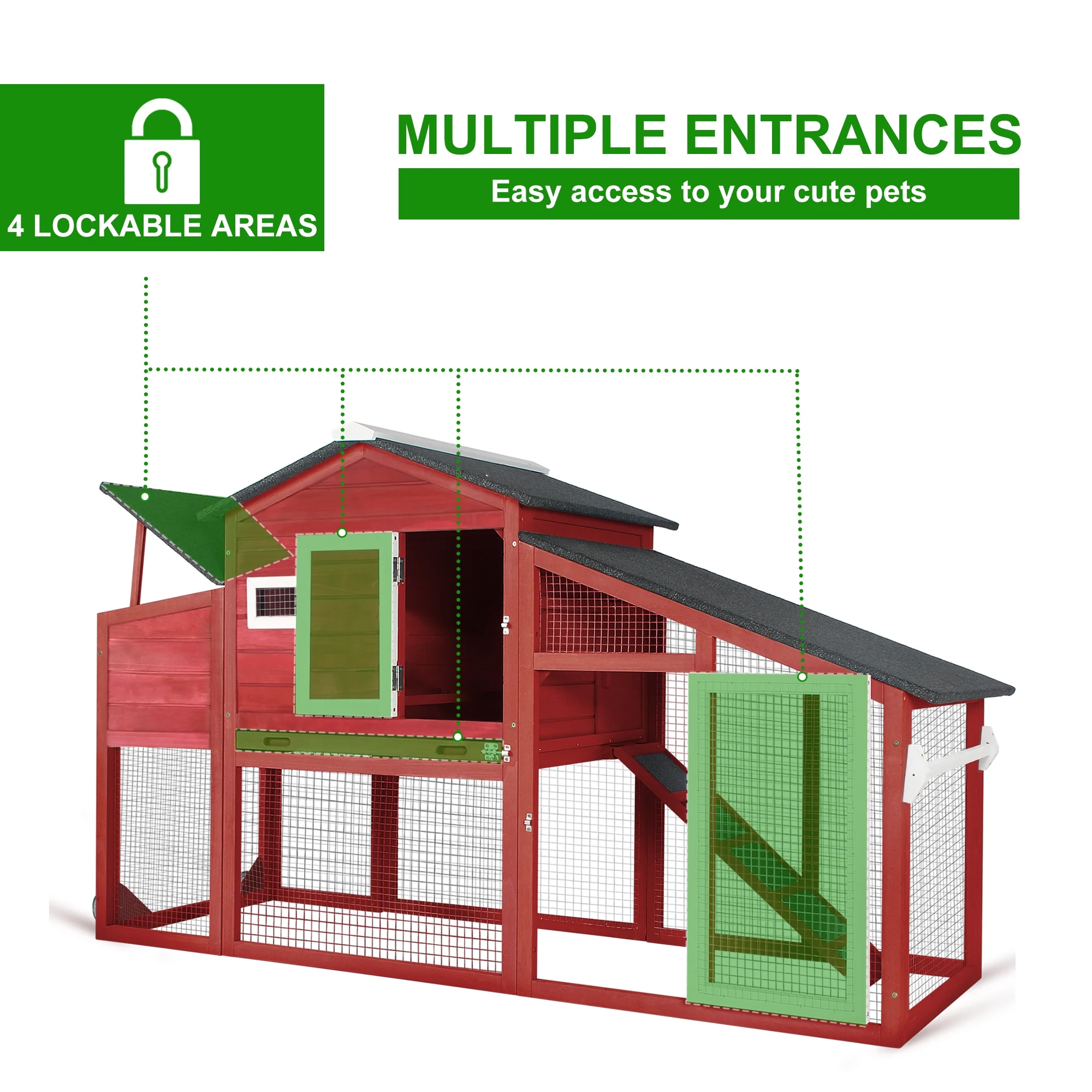 Gowoodhut PET01 Chicken Coop Large Outdoor Wooden Chicken Red - Image 6