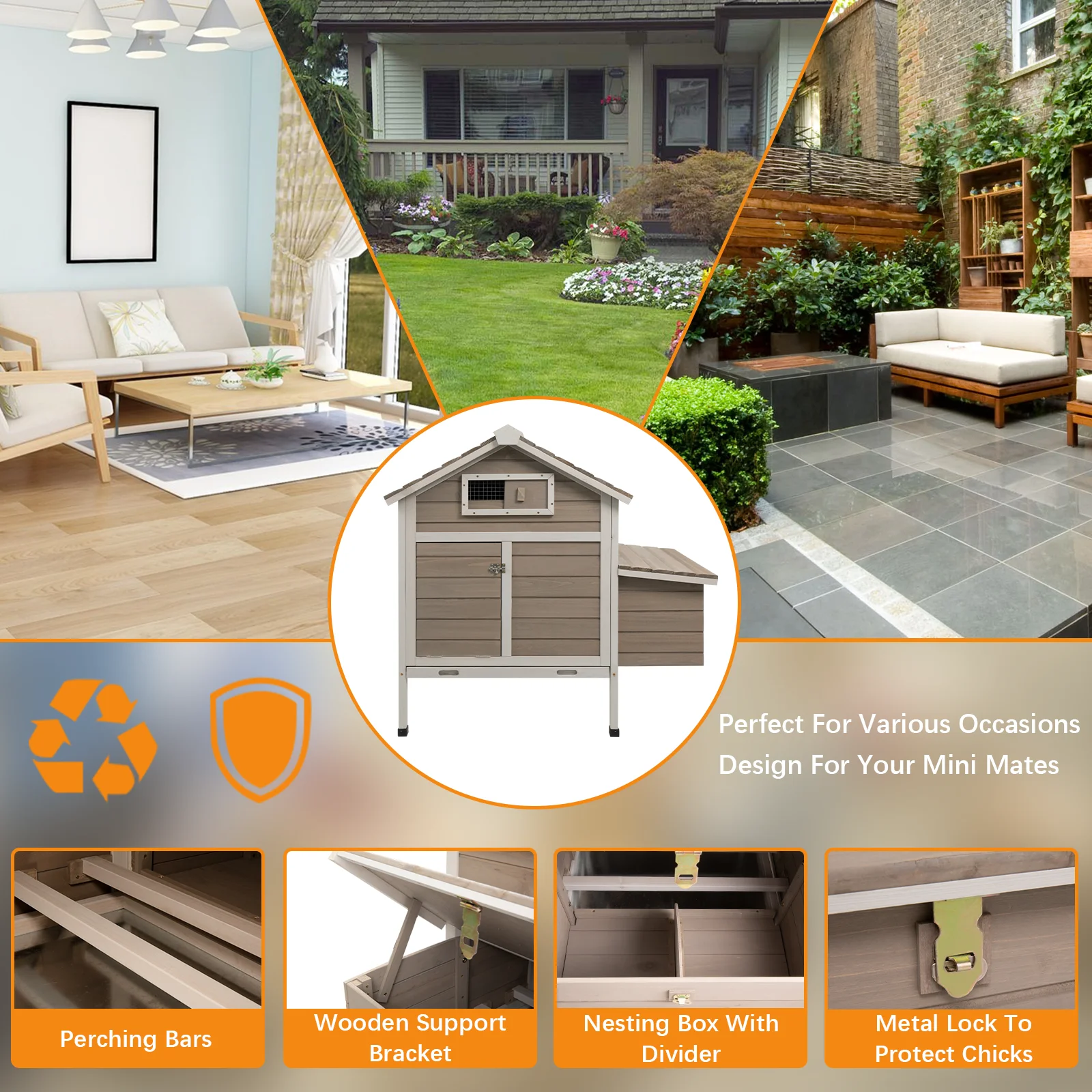 Gowoodhut PET26 Chicken Coop Chicken House Outdoor with Removable Trays - Image 4