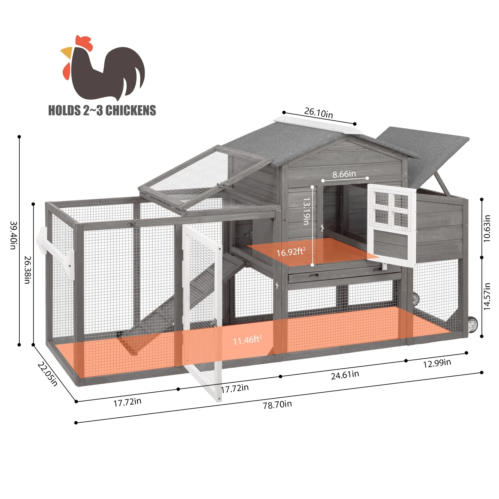 Gowoodhut PET21W Wooden Chicken Coop Rabbit Cage with Nesting Box - Image 3