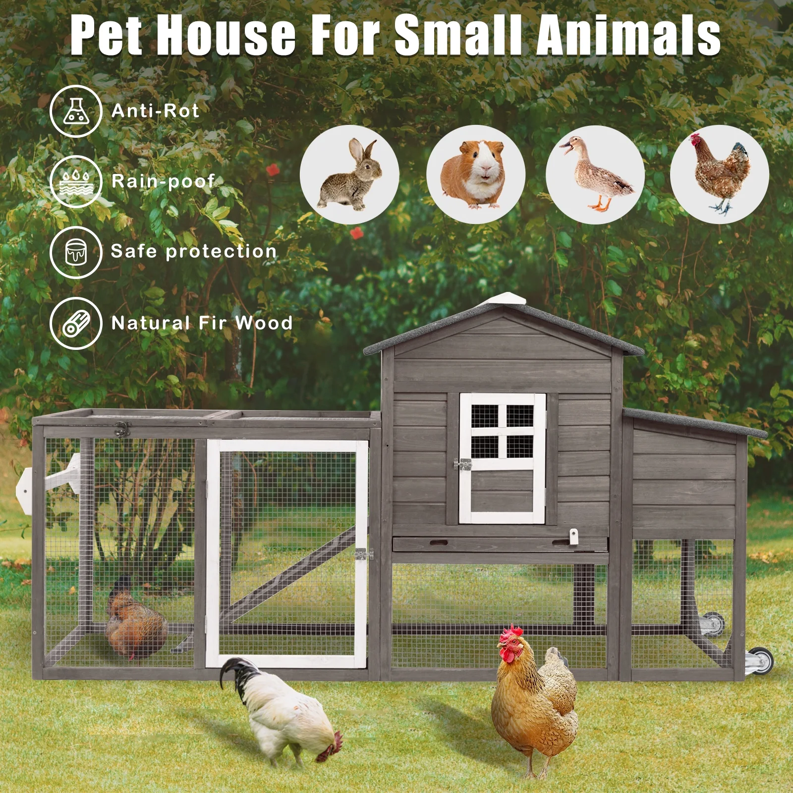 Gowoodhut PET21W Wooden Chicken Coop Rabbit Cage with Nesting Box - Image 4