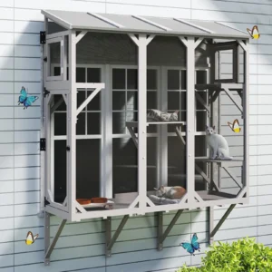 Gowoodhut PET08 Cat Window Box,Wooden Window Catio for Indoor Cats