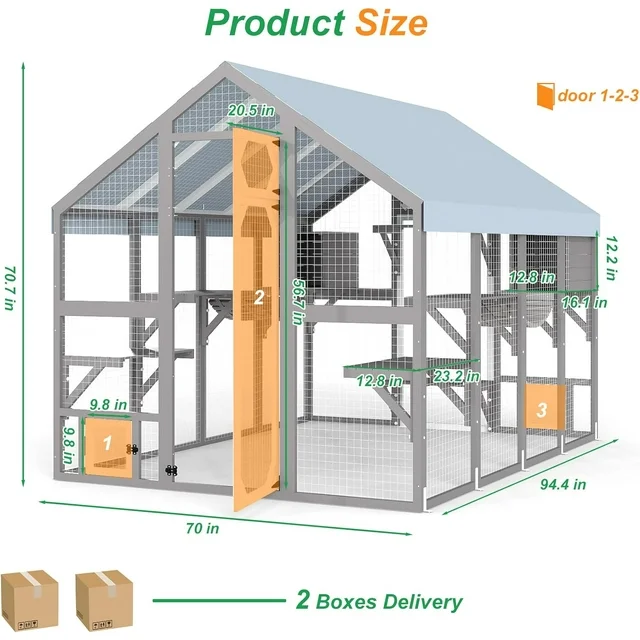 Gowoodhut Extra Large Catio Outdoor Cat Enclosure Waterproof, Walk-in Outdoor Pet House for Multiple Cats, Catio Cat Run Cage with Bridges, Weatherproof Full Cover, 8 Platforms, 2 Resting Box - Image 3