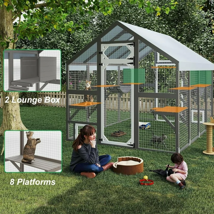 Gowoodhut Extra Large Catio Outdoor Cat Enclosure Waterproof, Walk-in Outdoor Pet House for Multiple Cats, Catio Cat Run Cage with Bridges, Weatherproof Full Cover, 8 Platforms, 2 Resting Box - Image 8